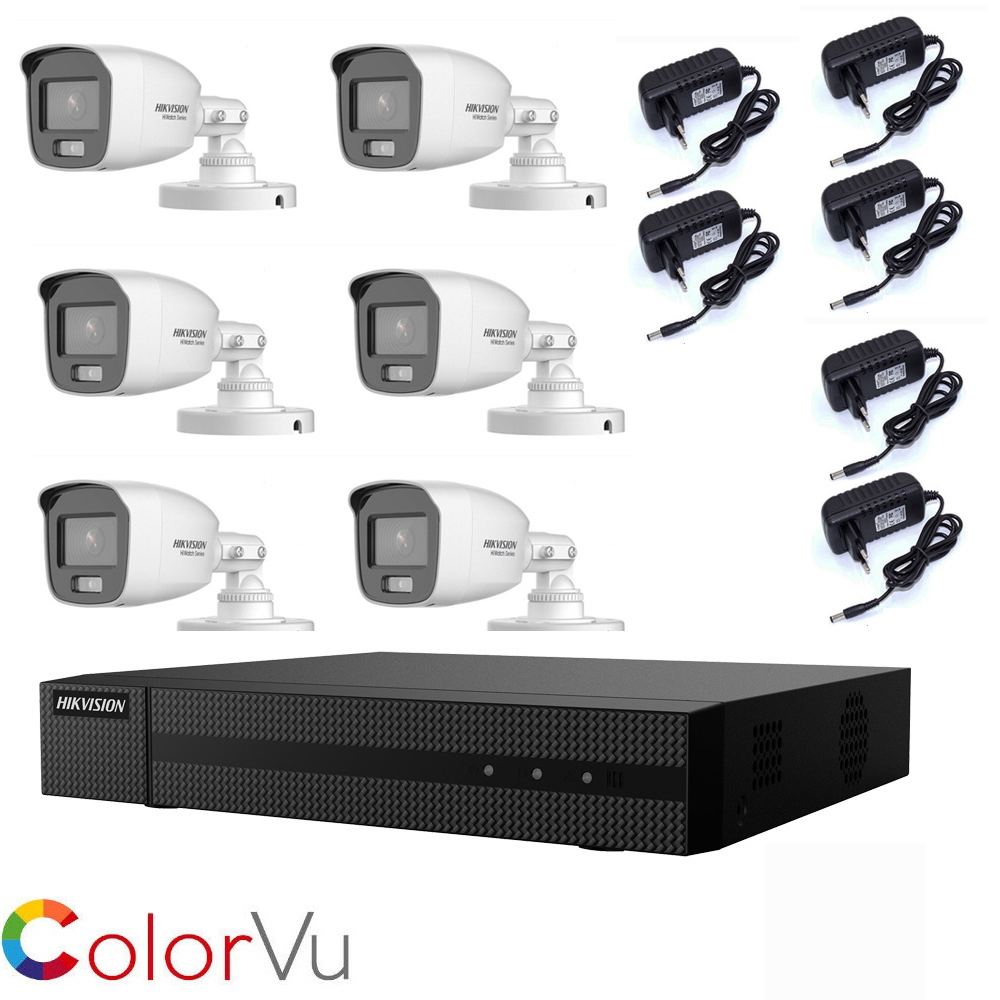 foto del prodotto kit videosorveglianza 2 mpx 6 telecamere ahd hikvision colorvu