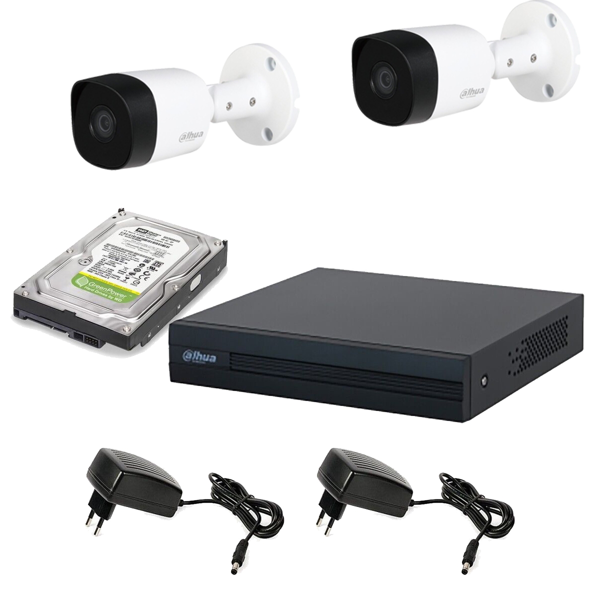 foto del prodotto kit videosorveglianza 2 telecamere 5 mpx dahua dvr 8 canali hd 500 gb