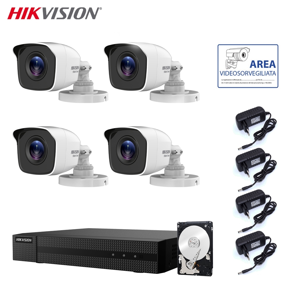 foto del prodotto kit videosorveglianza 4 telecamere 5 mpx hikvision dvr 4 canali hd 500gb