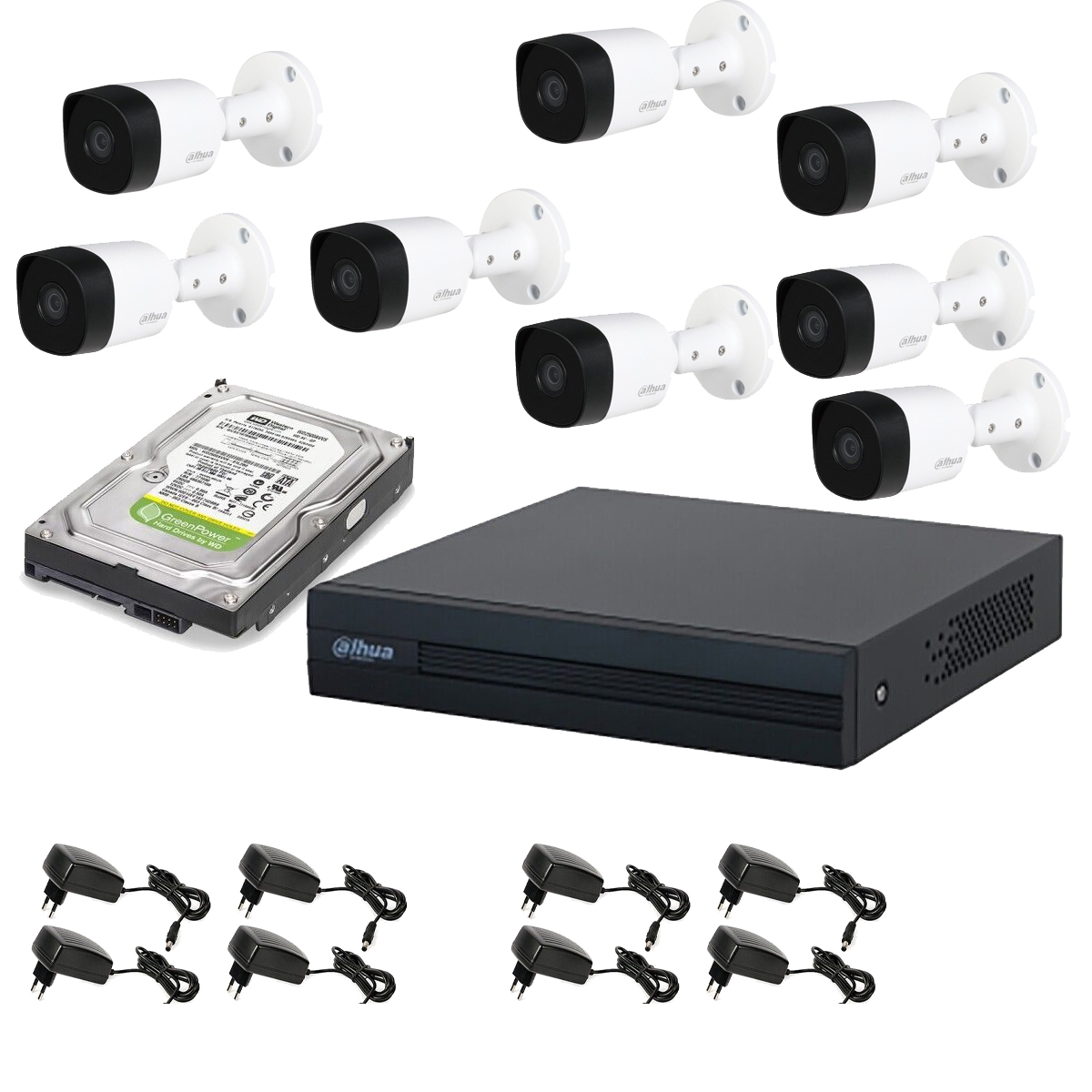 foto del prodotto kit videosorveglianza 8 telecamere 2 mpx dahua dvr 8 canali hd 500gb
