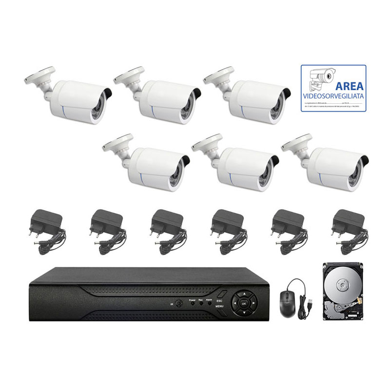 foto del prodotto kit videosorveglianza ahd 6 telecamere ahd infrarossi 5 mpx ip dvr 8 canali hd 2 tb