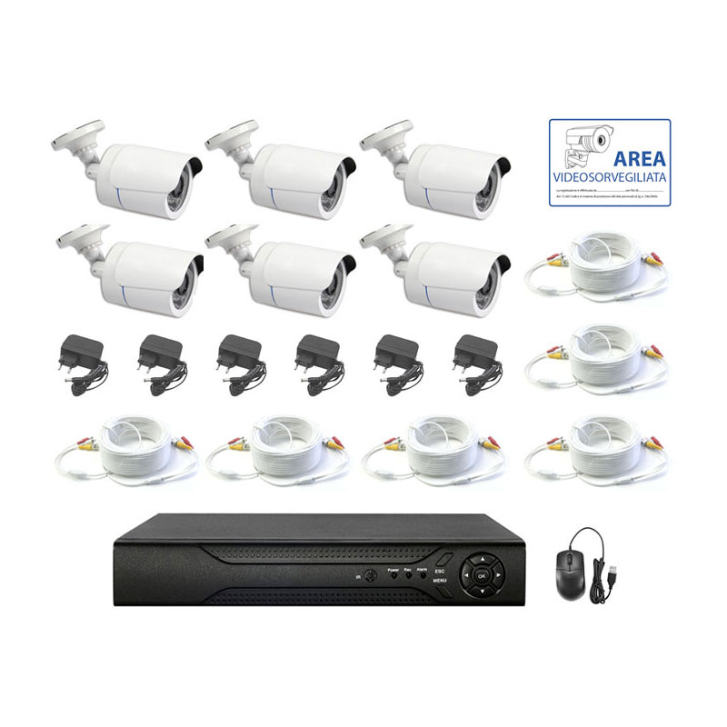 foto del prodotto kit videosorveglianza ahd 6 telecamere ahd ir 5 mpx cavi ip dvr 8 canali
