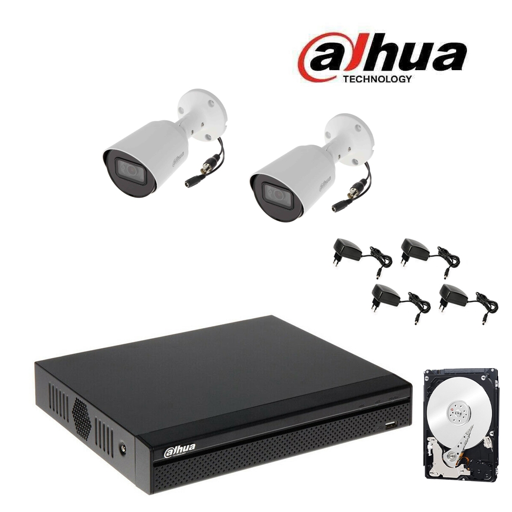 foto del prodotto kit videosorveglianza dahua dvr 4 canali 2 telecamere 2 mpx hd 500 gb