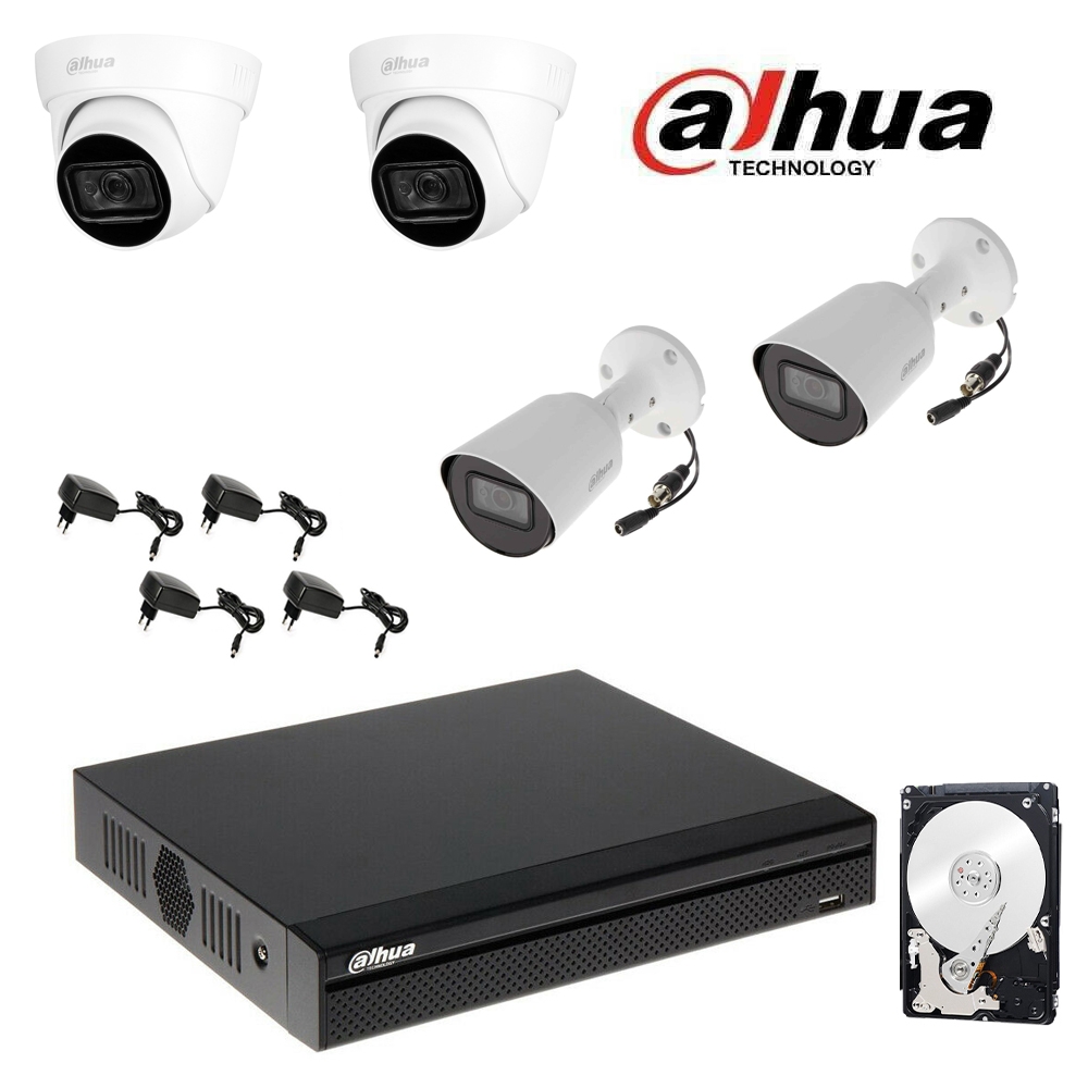 foto del prodotto kit videosorveglianza dahua dvr 4 canali 4 telecamere 2 mpx hd 500 gb