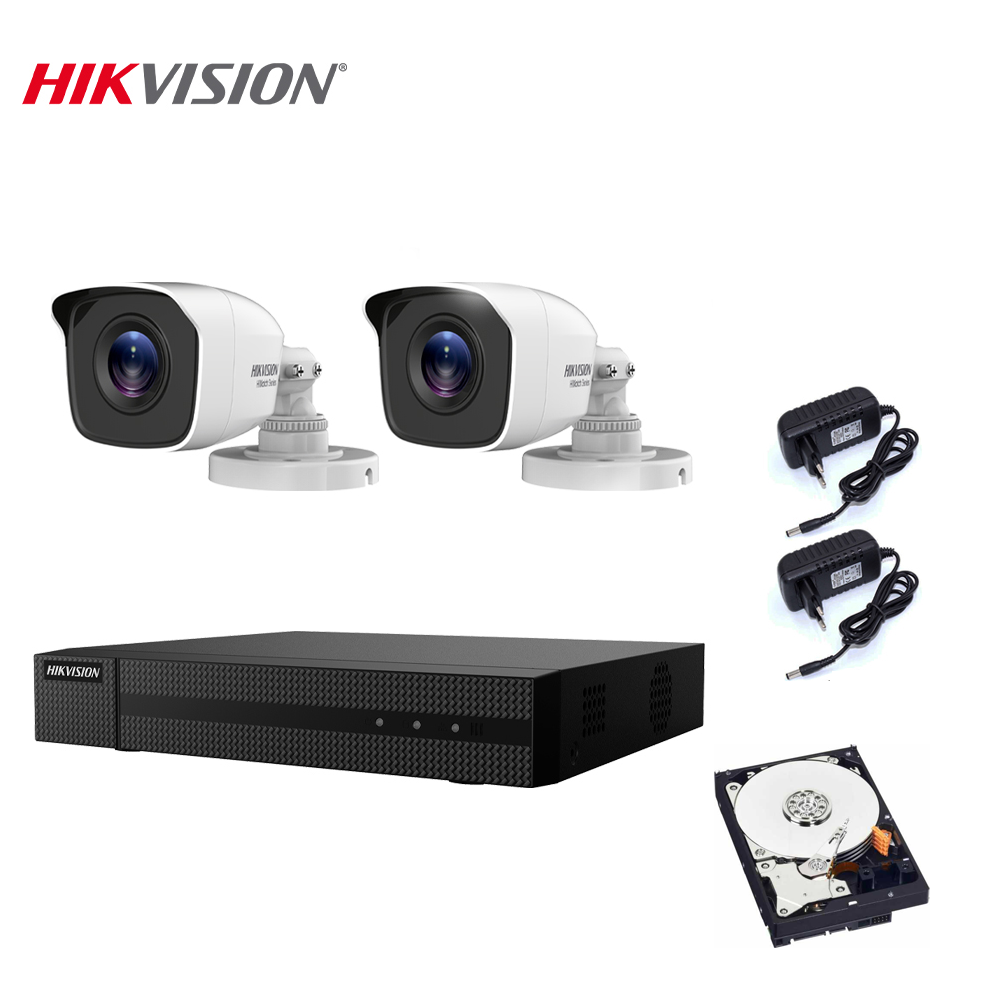 foto del prodotto kit videosorveglianza hikvision 2 telecamere 2 mpx dvr 4 canali hd 1 tb