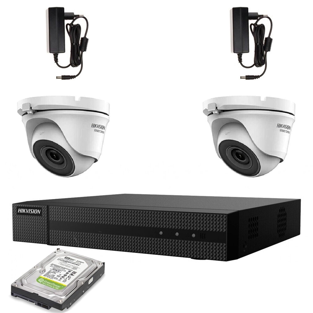 foto del prodotto kit videosorveglianza hikvision 2 telecamere 5 mpx dvr 4 canali hd 1tb