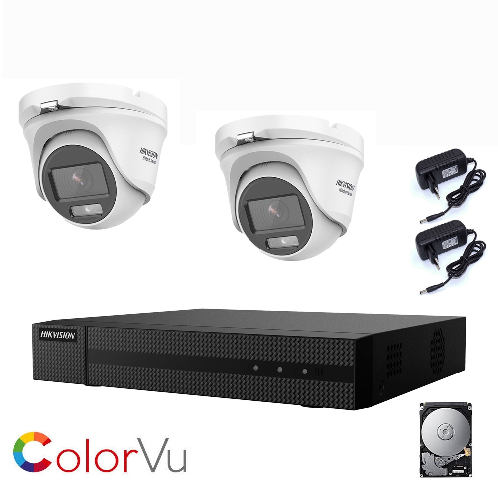 foto del prodotto kit videosorveglianza hikvision 2 telecamere dome 2 mpx 500 gb