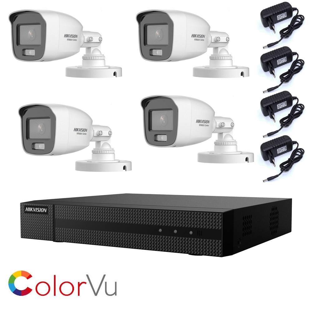 foto del prodotto kit videosorveglianza hikvision colorvu 2 mpx 4 telecamere ahd