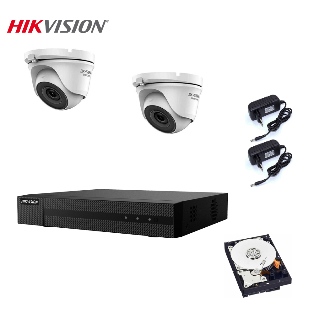 foto del prodotto kit videosorveglianza hikvision dvr 4 canali 2 telecamere 2 mpx hd 320 gb