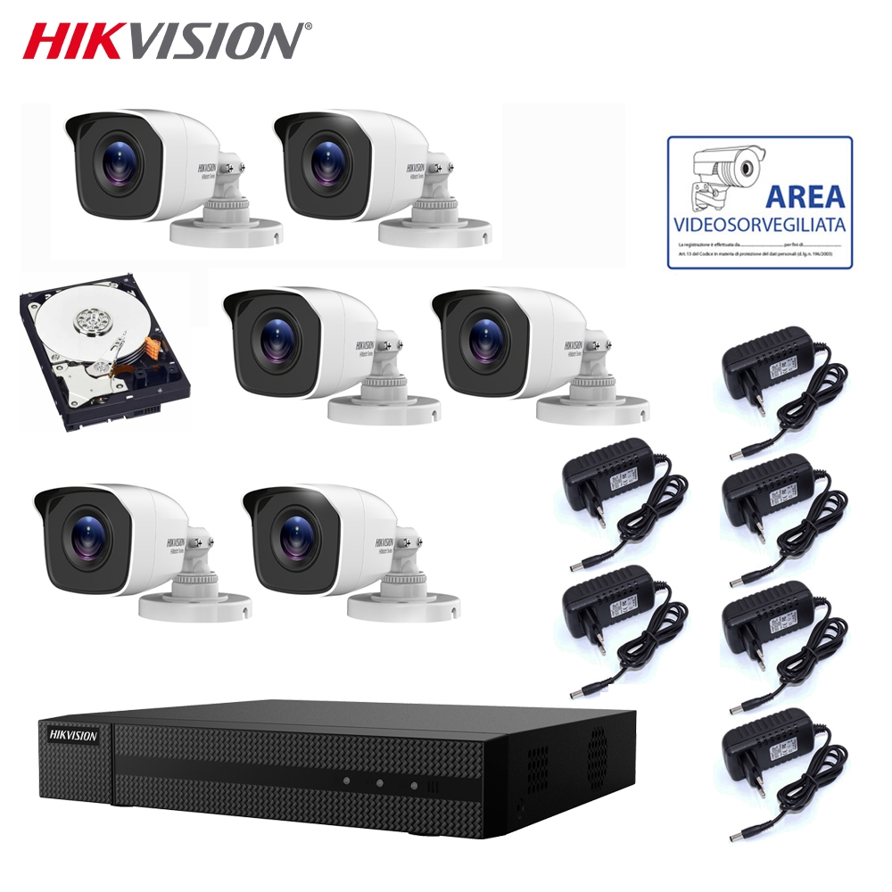 foto del prodotto kit videosorveglianza hikvision dvr 8 canali 6 telecamere 2 mpx hd 1 tb