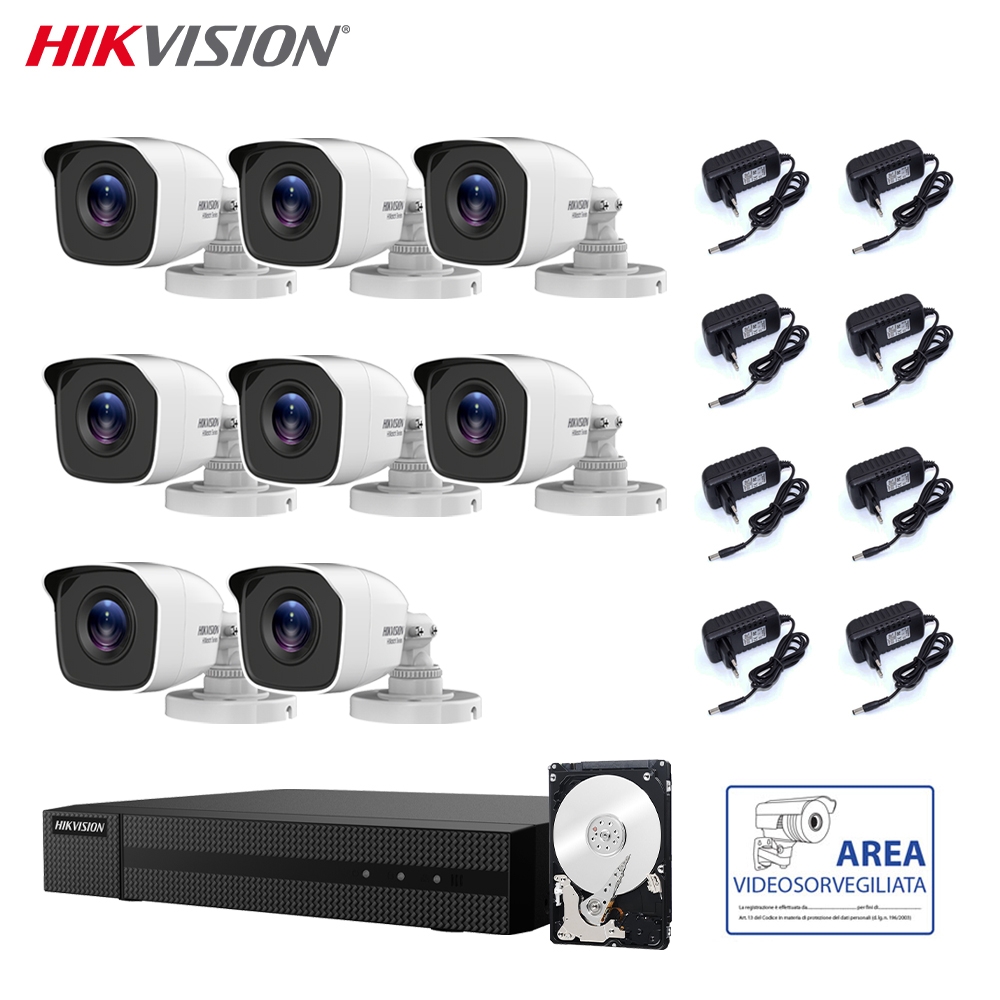 foto del prodotto kit videosorveglianza hikvision dvr 8 canali 8 telecamere 2 mpx hd 500 gb