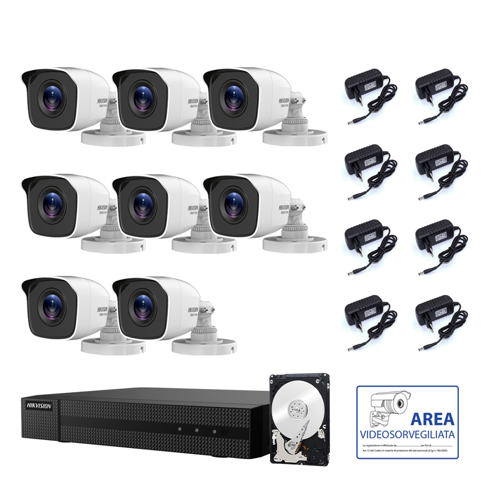 foto del prodotto kit videosorveglianza hikvision dvr 8 canali 8 telecamere 4 mpx hd 500 gb