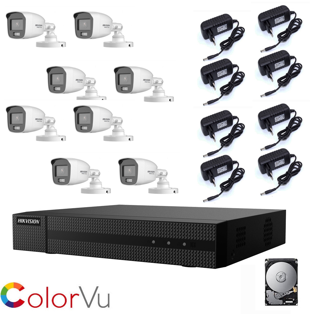 foto del prodotto kit videosorveglianza hikvision full color 8 telecamere 2mp ahd hd 320 gb