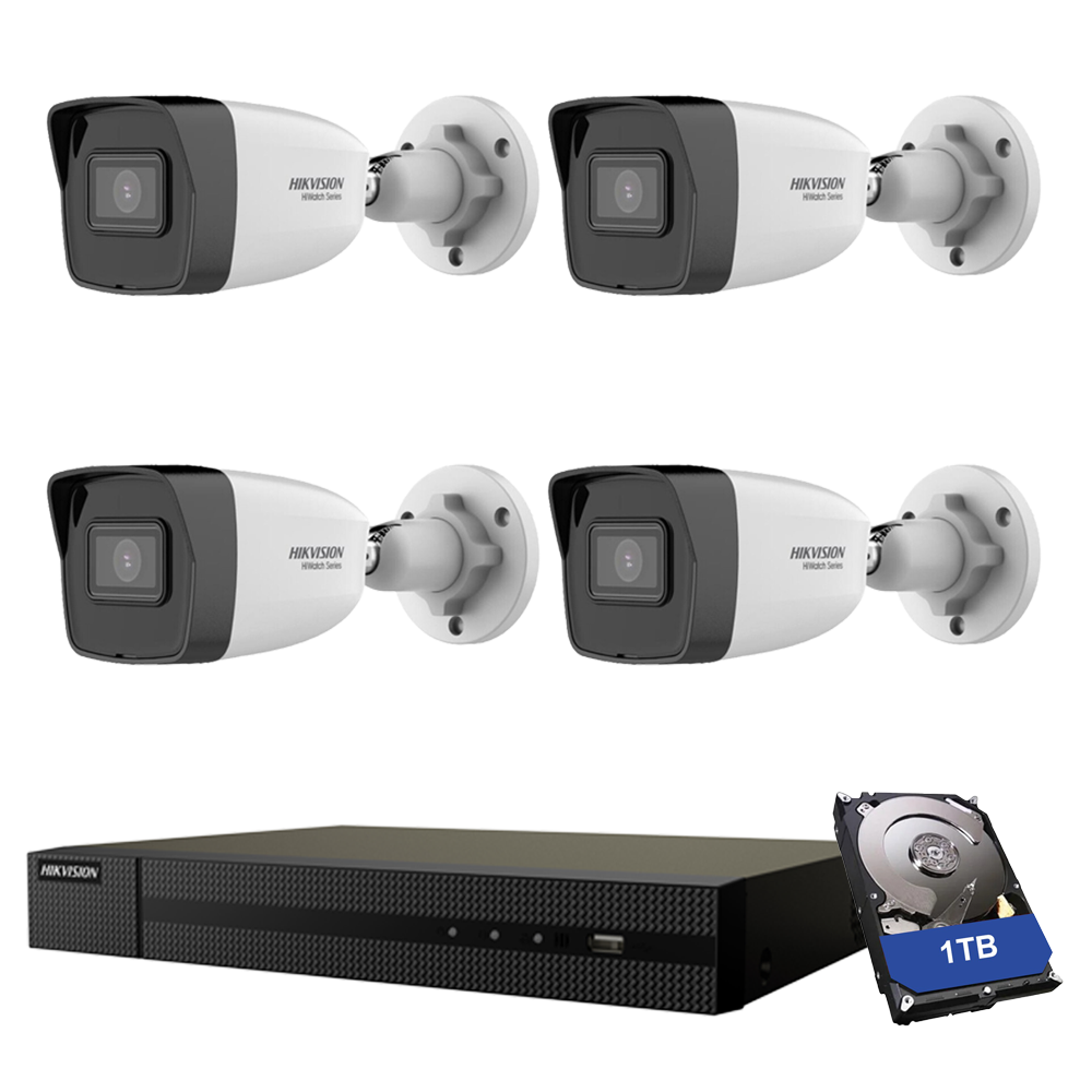 foto del prodotto kit videosorveglianza ip hikvision 4x telecamere 2mpx nvr poe 4 canali hd 1tb
