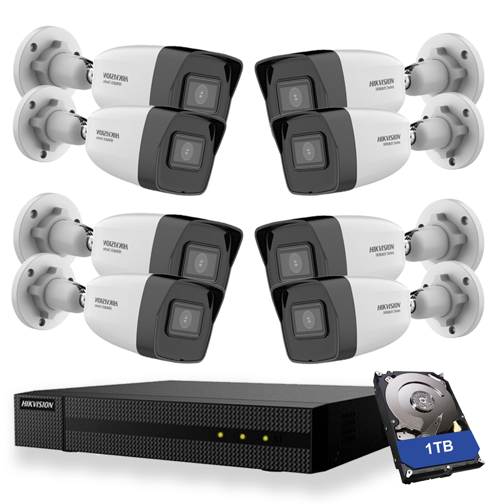 foto del prodotto kit videosorveglianza ip hikvision 8x telecamere 2mpx nvr 8 canali hd 1tb