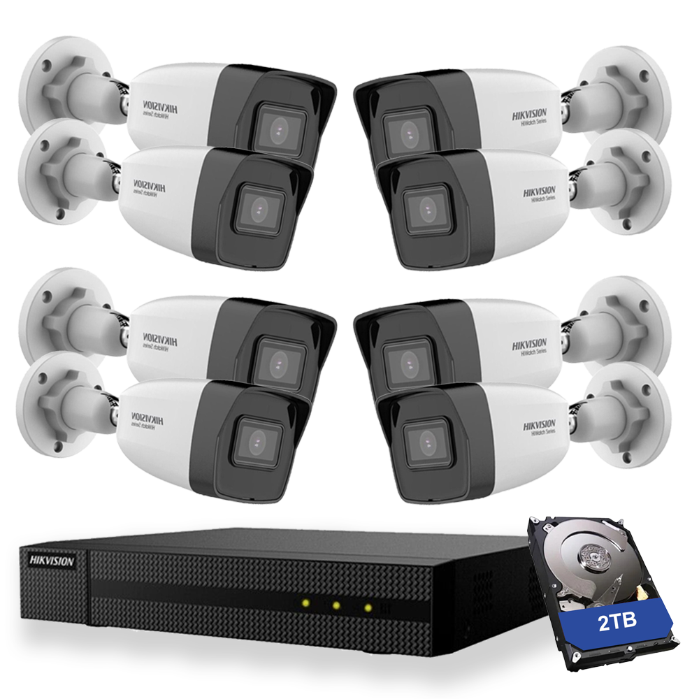 foto del prodotto kit videosorveglianza ip hikvision 8x telecamere 2mpx nvr 8 canali hd 2 tb