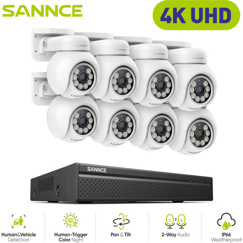 foto del prodotto kit videosorveglianza kit 4k colori visione notturna rilevamento movimento telecamera cctv sicurezza sistema sannce