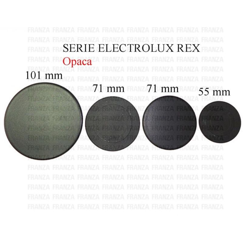 foto del prodotto kit4 piattelli bruciatore piano cottura rex electrolux nero opaco d.101 d.71 d.5