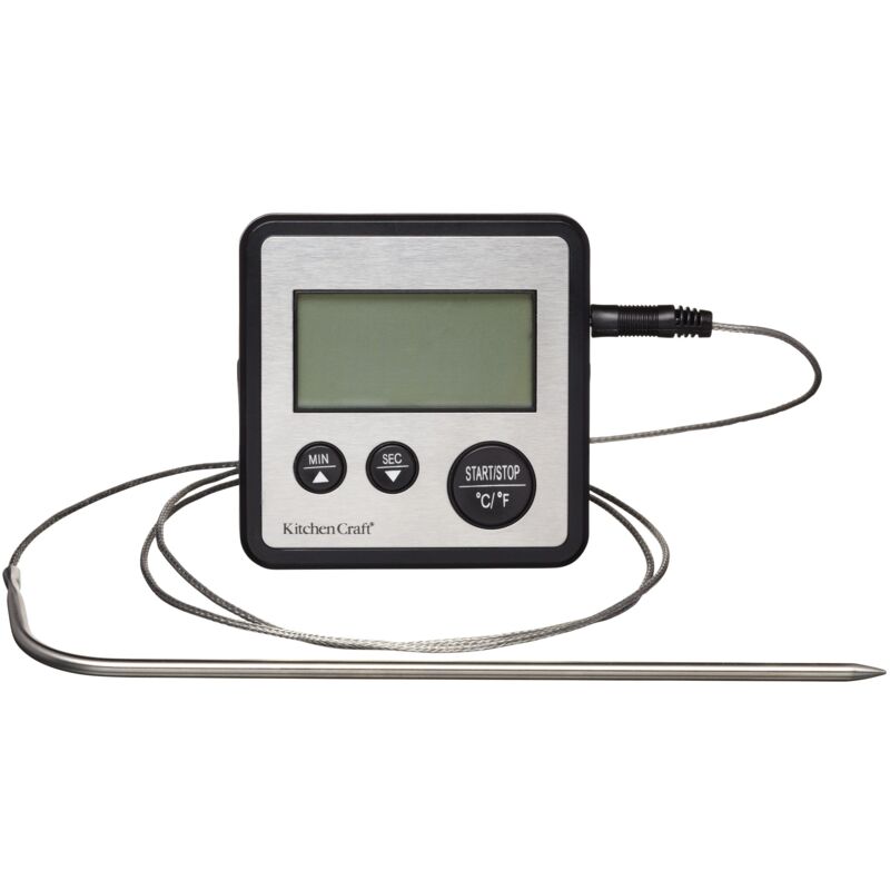foto del prodotto kitchen craft kitchencraft termometro digitale per alimenti e timer da cucina con sonda per carne, zucchero, marmellata e altro, argento, 8 x 8 x 2