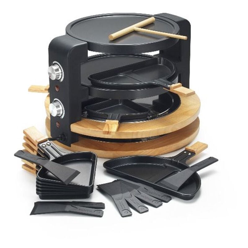 foto del prodotto kitchenchef - macchina per raclette 8/10 persone 1500w + grill + crepe maker - kcwood.8.super - kitchen chef