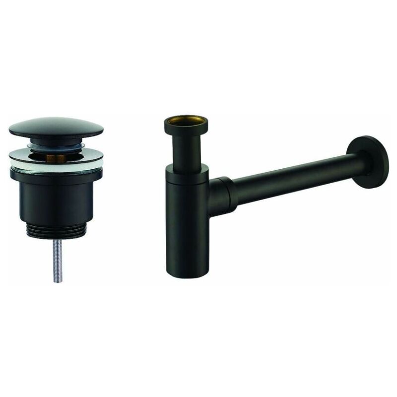 foto del prodotto kitsca1 set scarico e sifone nero opaco modello tondo nero opaco piralla