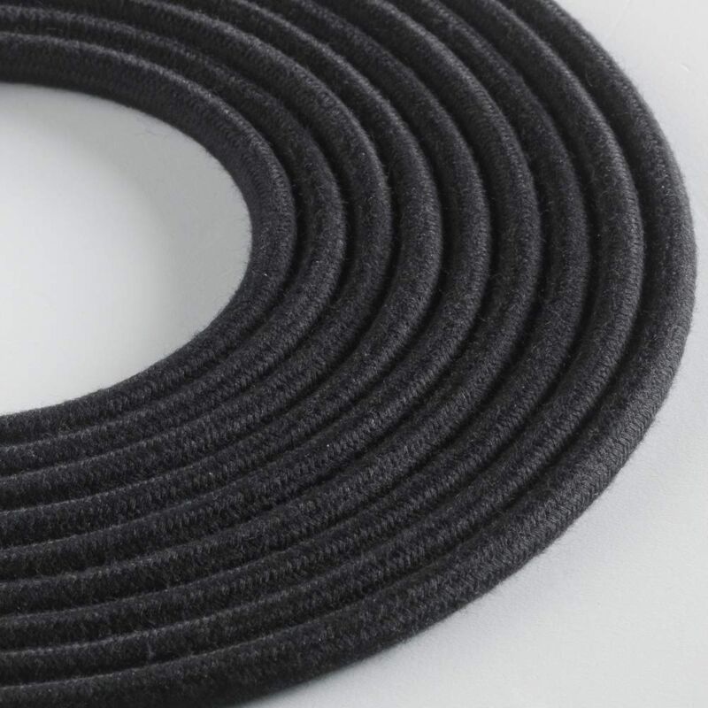 foto del prodotto klartext cavo tessile tondo lumi re per illuminazione, 3x0,75mm, cotone nero, 3mt.attenzione cavo terra incluso massima sicurezza anti scossa