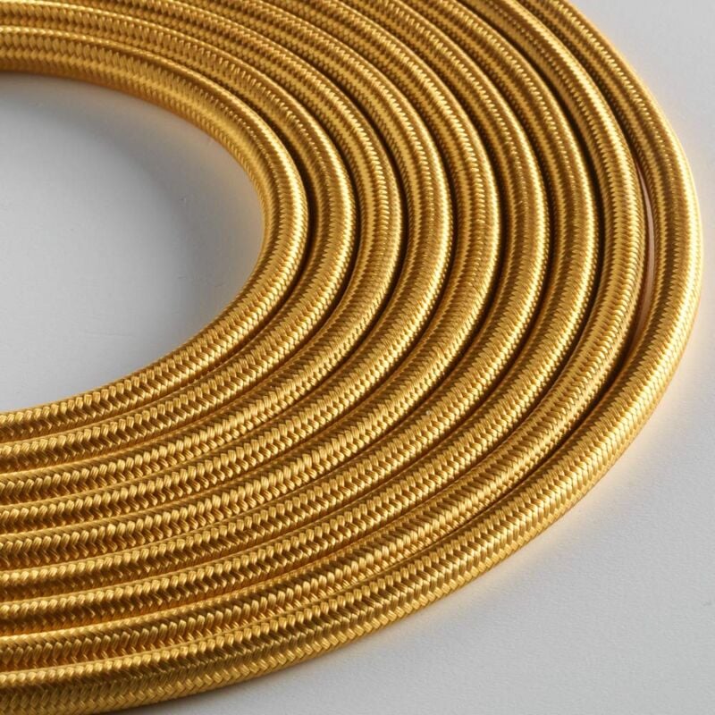 foto del prodotto klartext cavo tessile tondo lumi re per illuminazione, 3x0,75mm, oro, 3mt.attenzione cavo terra incluso massima sicurezza anti scossa