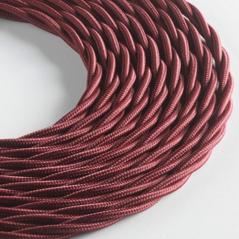 foto del prodotto klartext - cavo tessile trecciato lumière per illuminazione, 3x0,75mm, bordeaux, 3mt.attenzione: cavo terra incluso massima sicurezza anti scossa