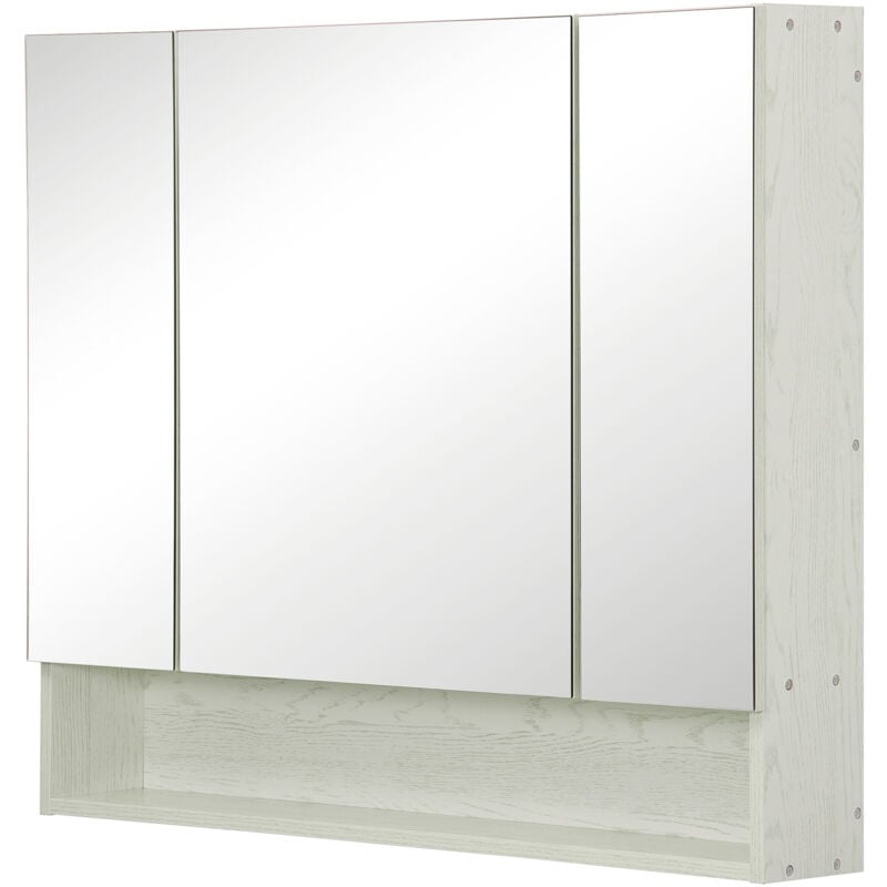 foto del prodotto kleankin armadietto a specchio montato a muro per bagno in mdf e vetro bianco