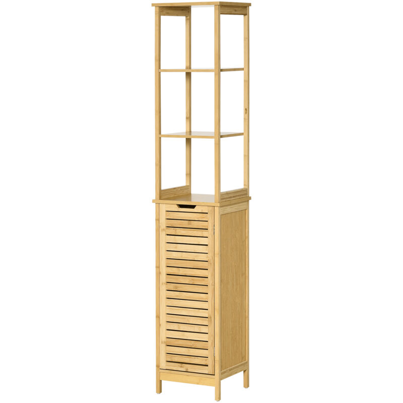 foto del prodotto kleankin armadietto bagno 3 scaffali e 1 credenza design a doghe in bamb 