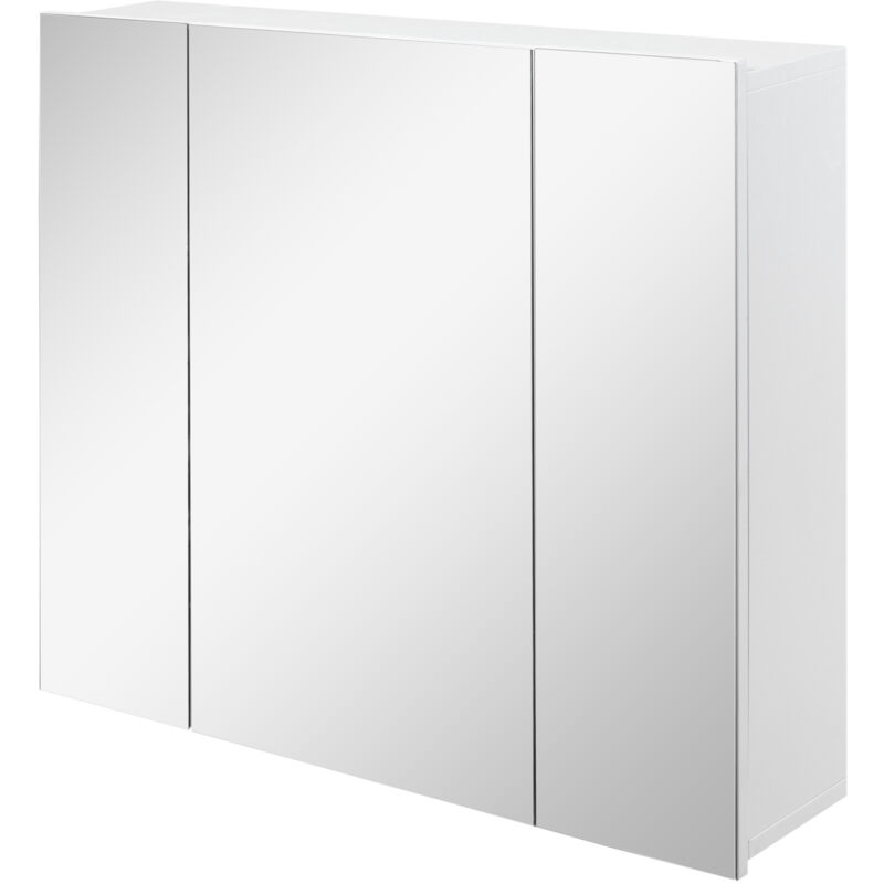 foto del prodotto kleankin armadietto bagno con 3 ante specchiate in legno bianco 70x15x60cm