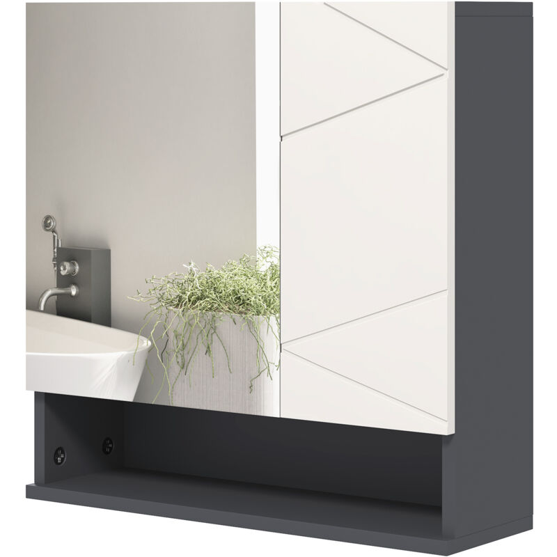 foto del prodotto kleankin armadietto bagno con specchio a 2 ante e mensole regolabili grigio