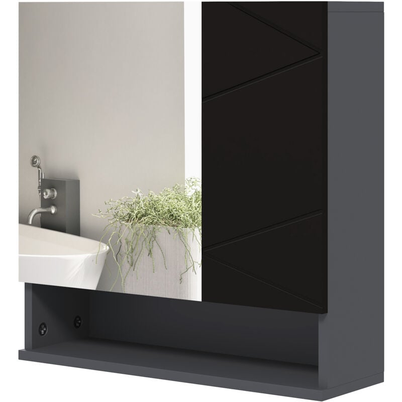 foto del prodotto kleankin armadietto bagno con specchio a 2 ante e mensole regolabili nero