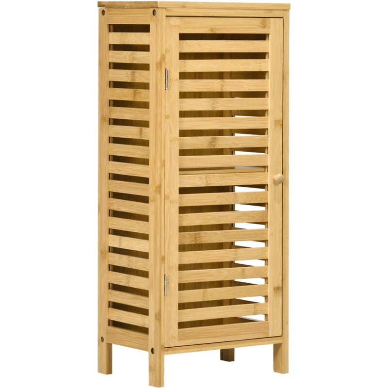 foto del prodotto kleankin armadietto bagno in bamb con porta a feritoia color legno