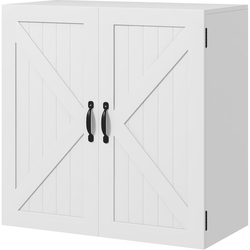 foto del prodotto kleankin armadietto bagno stile country in legno con ripiano regolabile bianco