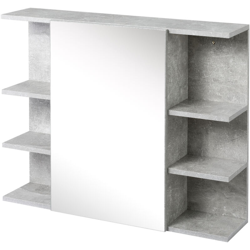 foto del prodotto kleankin armadietto specchiera bagno a parete con anta e mensole in legno