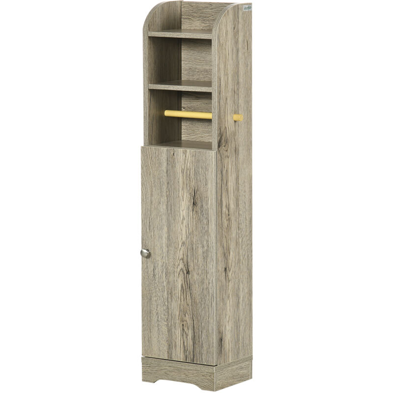 foto del prodotto kleankin colonna bagno in truciolato grigio con armadietto e ripiani