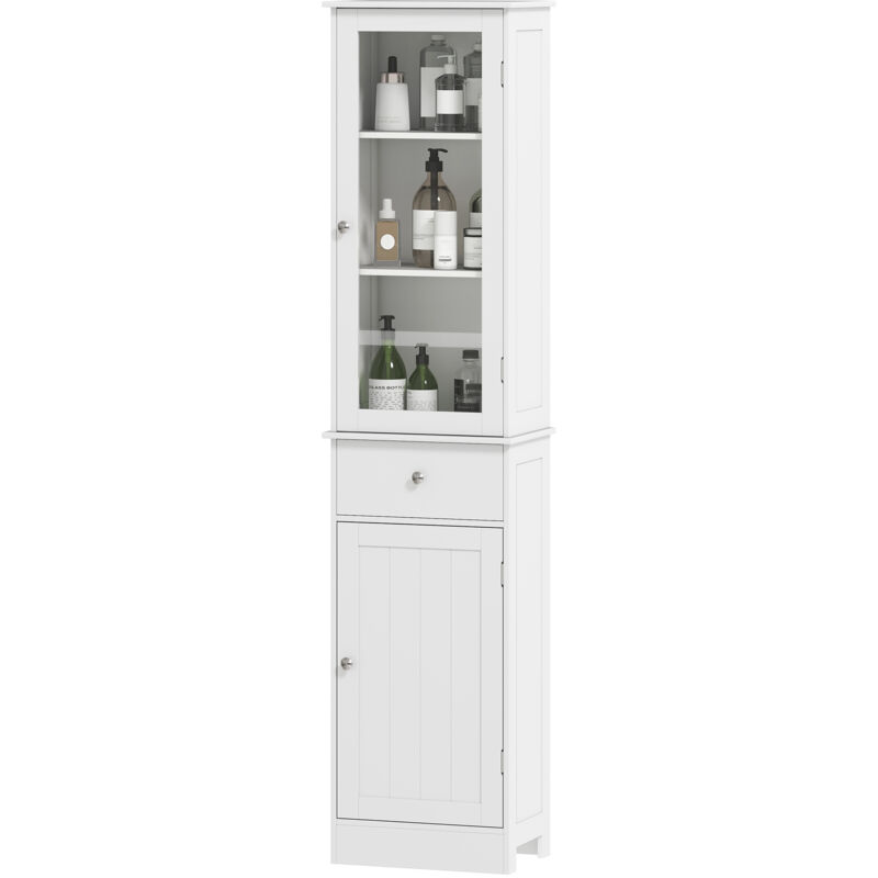 foto del prodotto kleankin colonna bagno salvaspazio con armadietto, cassetto e ripiani bianco