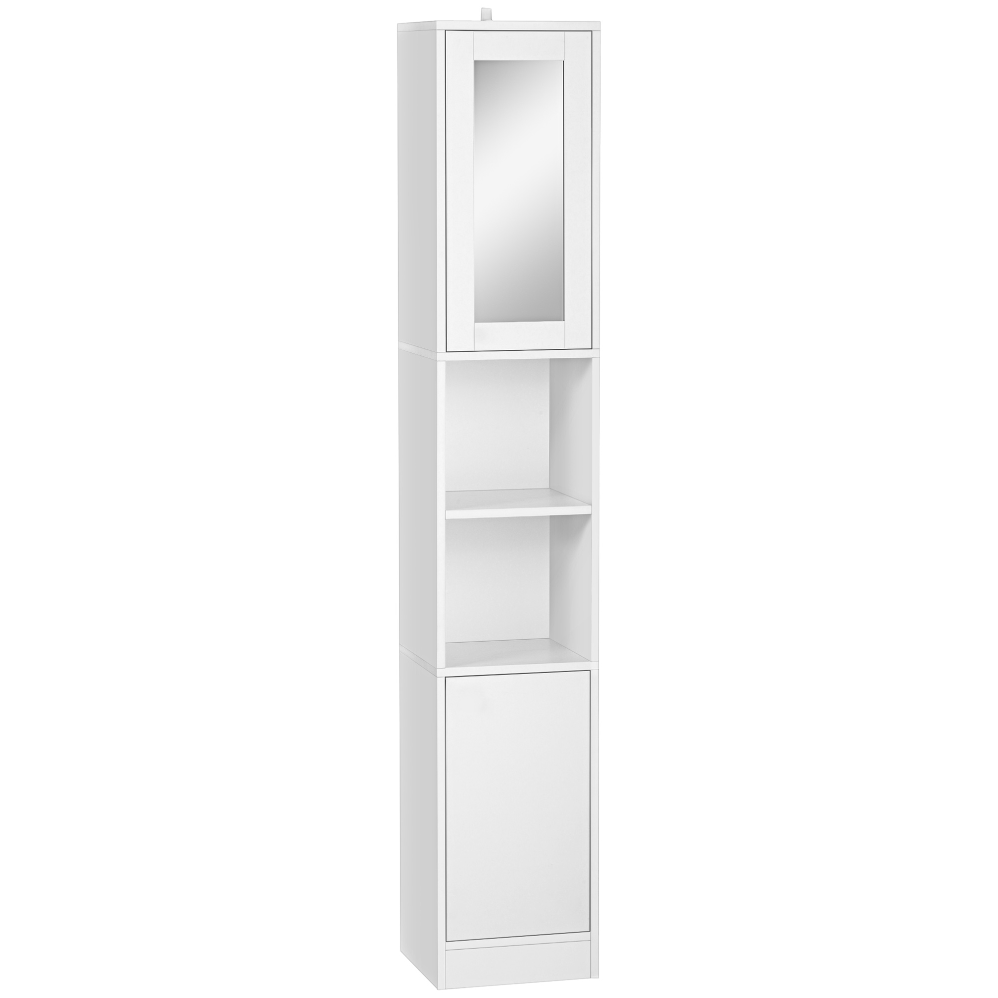foto del prodotto kleankin colonna bagno salvaspazio in legno con specchio e apertura a pressione, 30x28x170cm, bianco aosom