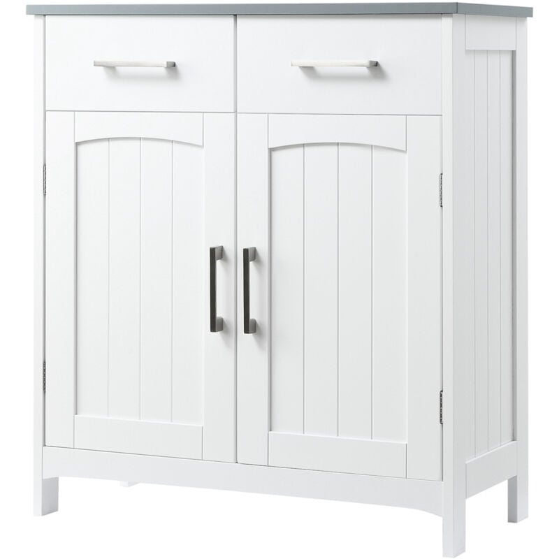foto del prodotto kleankin mobile bagno 2 ante 2 cassetti e ripiano regolabile in mdf bianco
