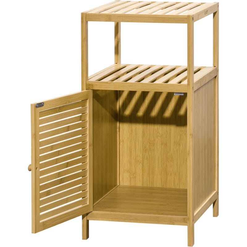 foto del prodotto kleankin mobile bagno a doghe in bamb con armadietto a un anta, 33x36.5x67cm