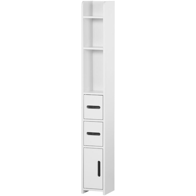 foto del prodotto kleankin mobile bagno alto con mensole e armadietti in legno bianco 15x17x120cm
