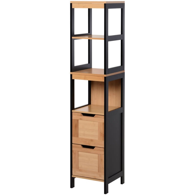 foto del prodotto kleankin mobile bagno con 2 cassetti e 3 vani aperti mdf e bamb 30x30x144.3cm