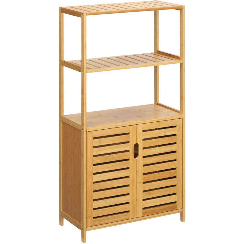 foto del prodotto kleankin mobile bagno con armadietto a 2 ante e ripiani aperti in bamb 