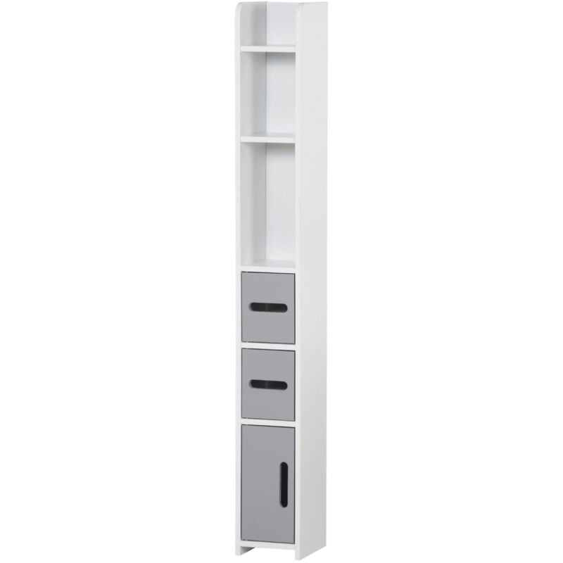 foto del prodotto kleankin mobile bagno con mensole e armadietti legno bianco e grigio 15x17x120cm