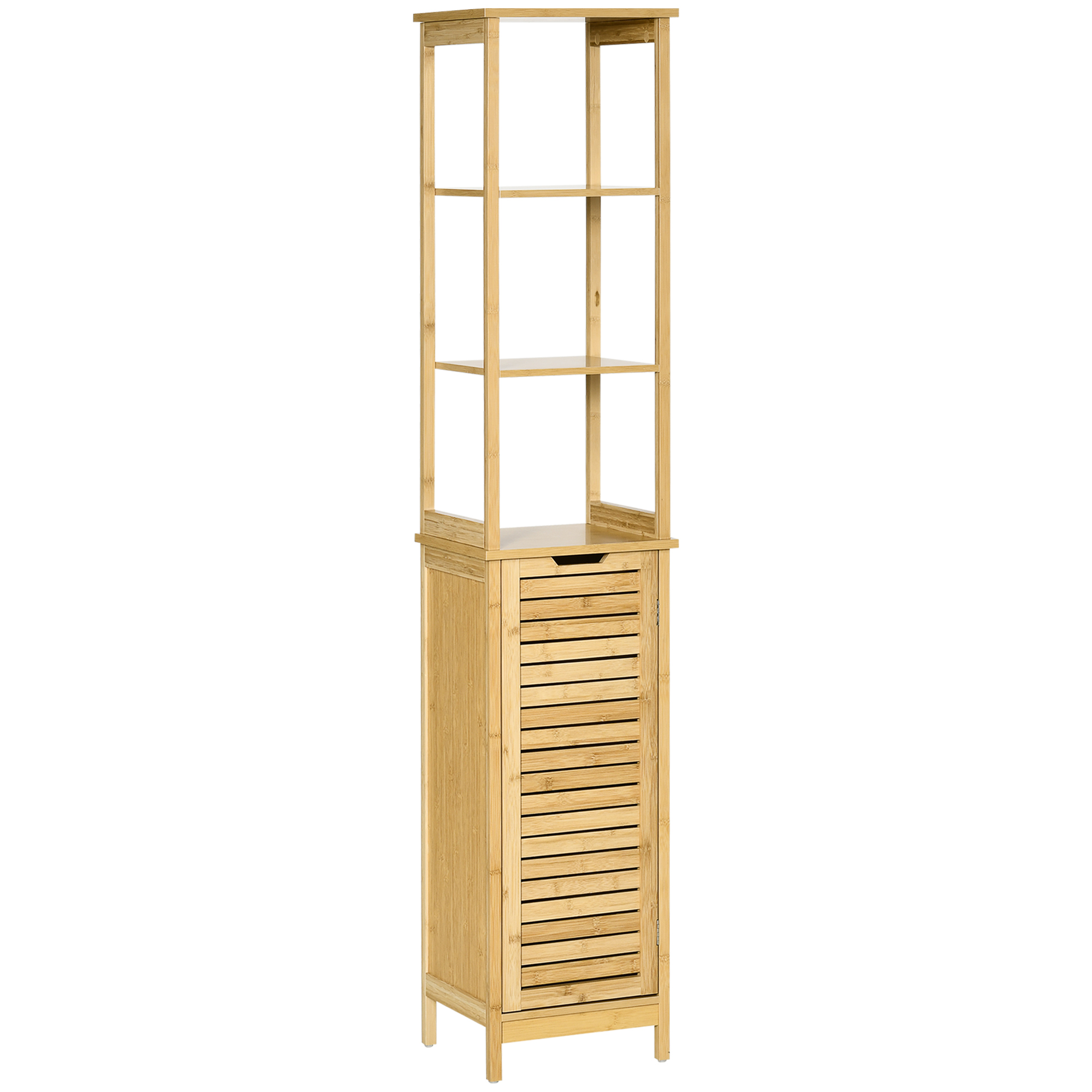 foto del prodotto kleankin mobile bagno multifunzione, 3 ripiani e credenza, design a doghe, in mdf e bambù, 34x30x173cm - naturale aosom