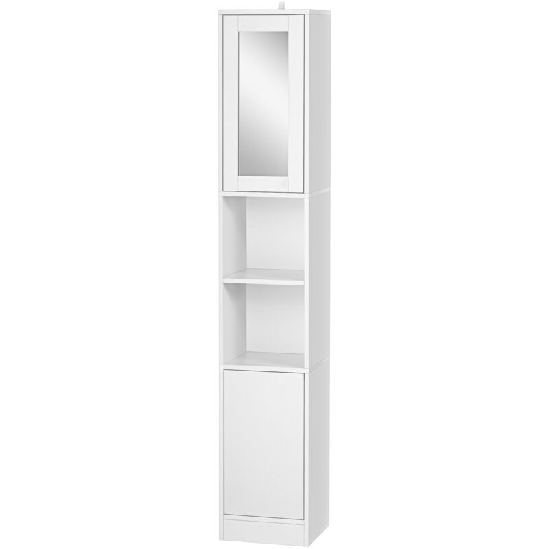 foto del prodotto kleankin mobile bagno salvaspazio in legno con specchio e mensole regolabili