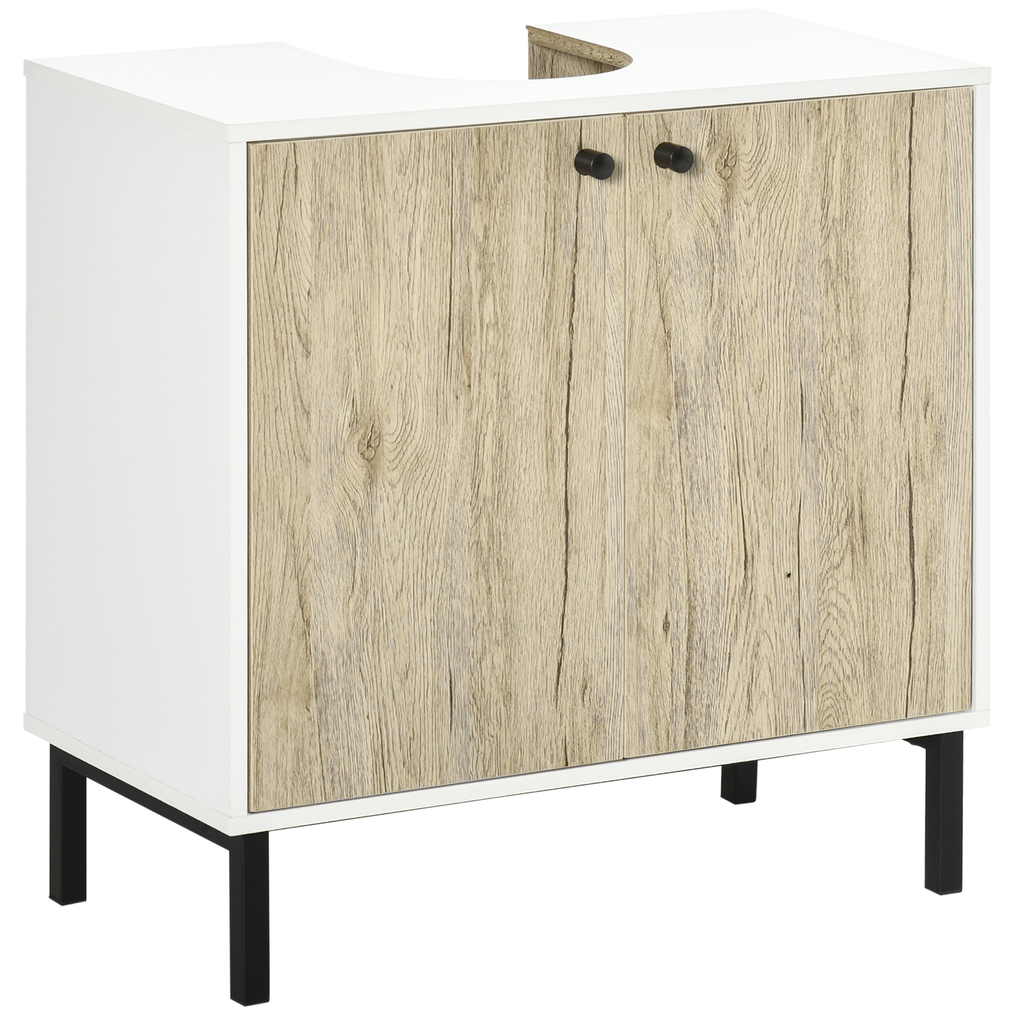 foto del prodotto kleankin mobile bagno sotto lavabo a 2 ante con ripiano interno in truciolato e acciaio, 60x30x60 cm, bianco e rovere aosom