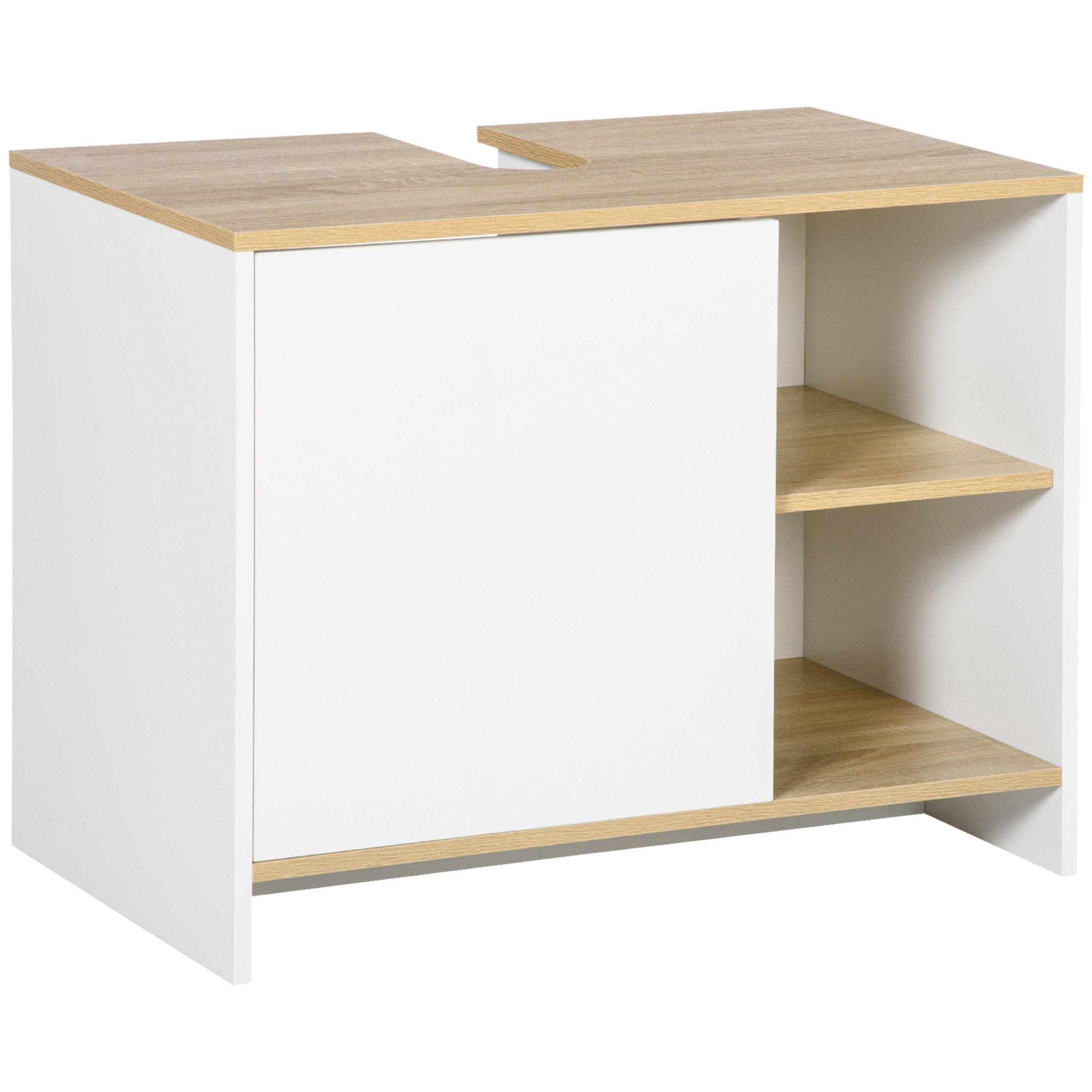 foto del prodotto kleankin mobile bagno sottolavabo con armadietto e 2 mensole in legno truciolare, 77 x 45 x 60cm, bianco e color legno aosom