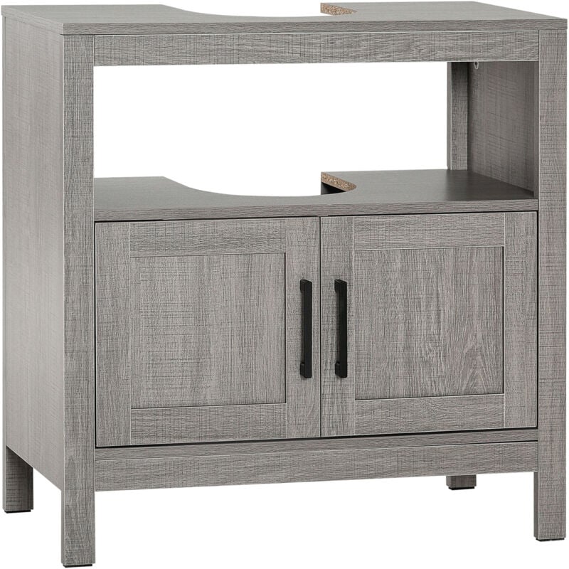 foto del prodotto kleankin mobile bagno sottolavabo con armadietto e ripiani in legno grigio